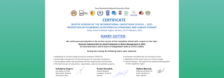 Ecosystems Protection Seminar Certificate